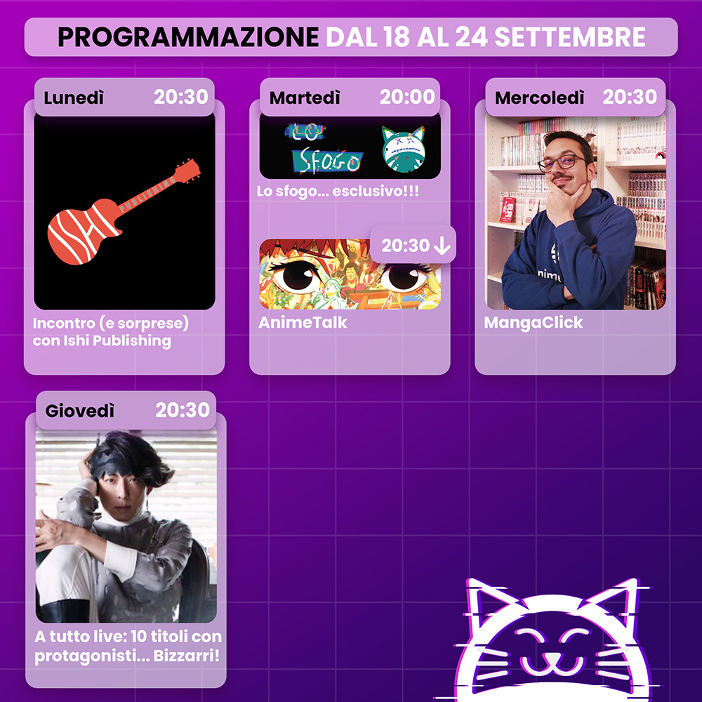 AnimeClick su Twitch: programma dal 18 al 24 settembre AnimeClick su Twitch: programma dal 18 al 24 settembre